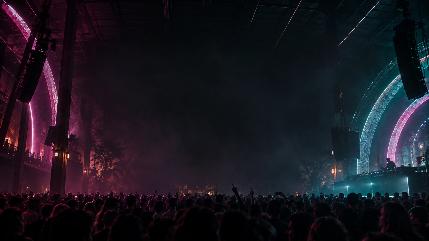 Luces y atmósfera de una noche de música electrónica